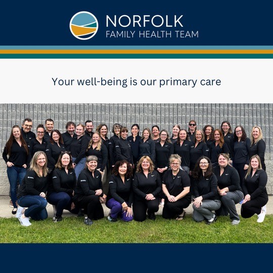 Norfolk FHT Staff Group Photo under the Norfolk Family Health Team logo and the text 